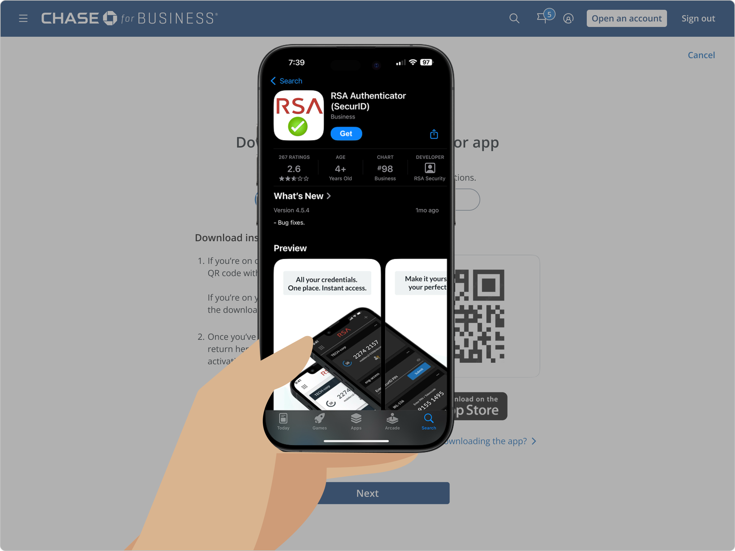 The RSA Authenticator app listing in the App Store