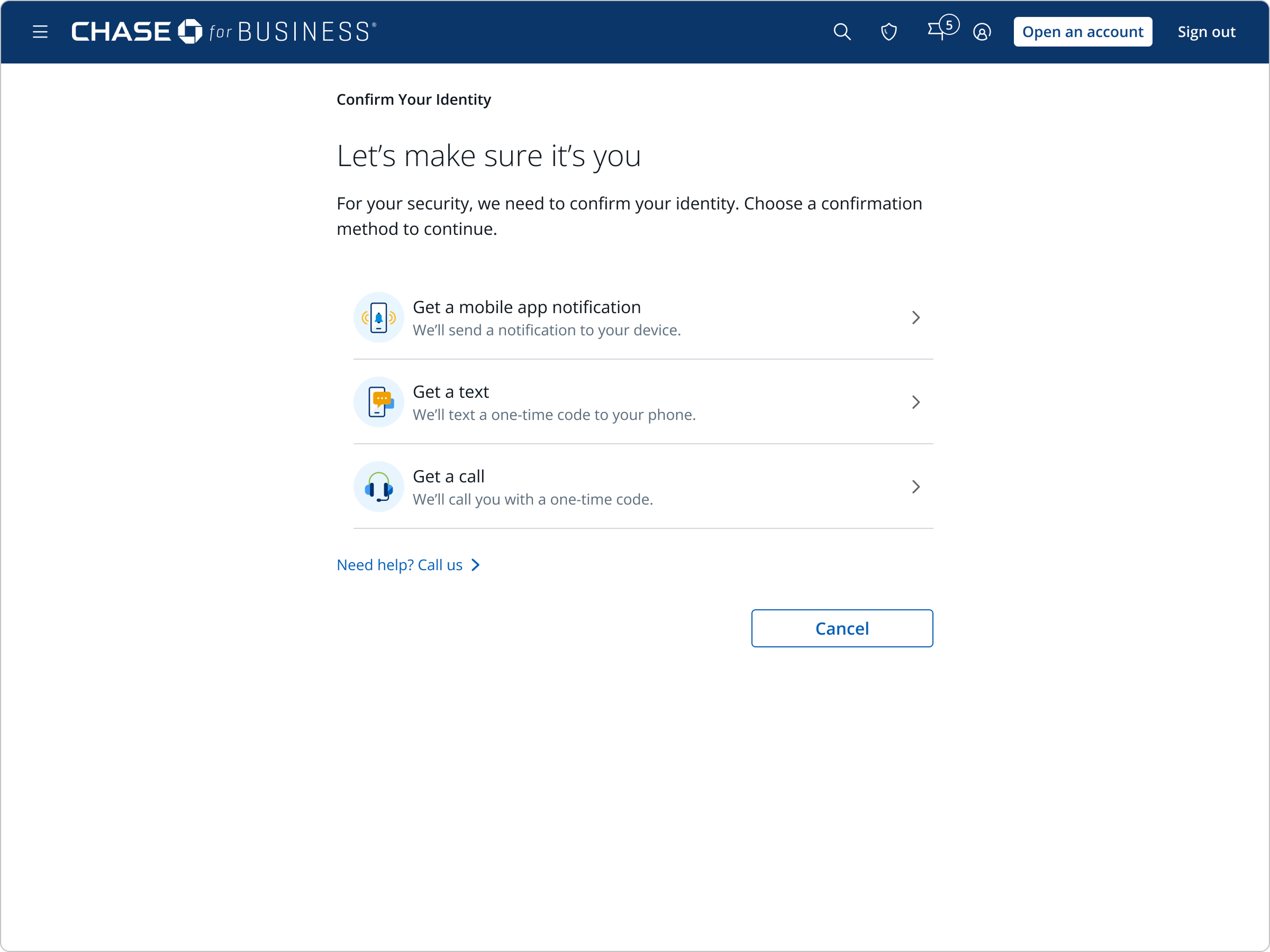Confirm your identity — choose a step-up confirmation method