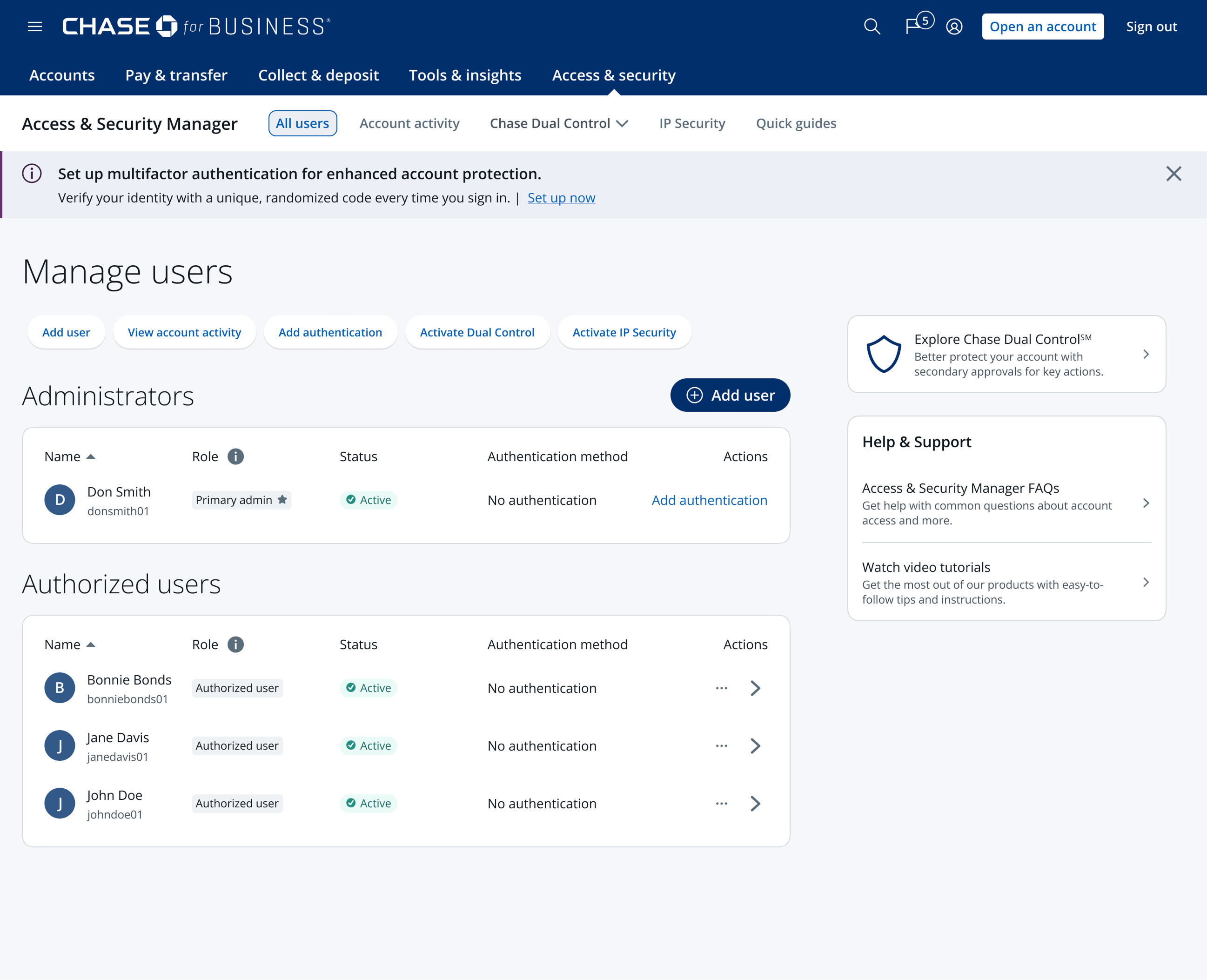 All Users dashboard redesign highlighting the new 'Add authentication' entry point