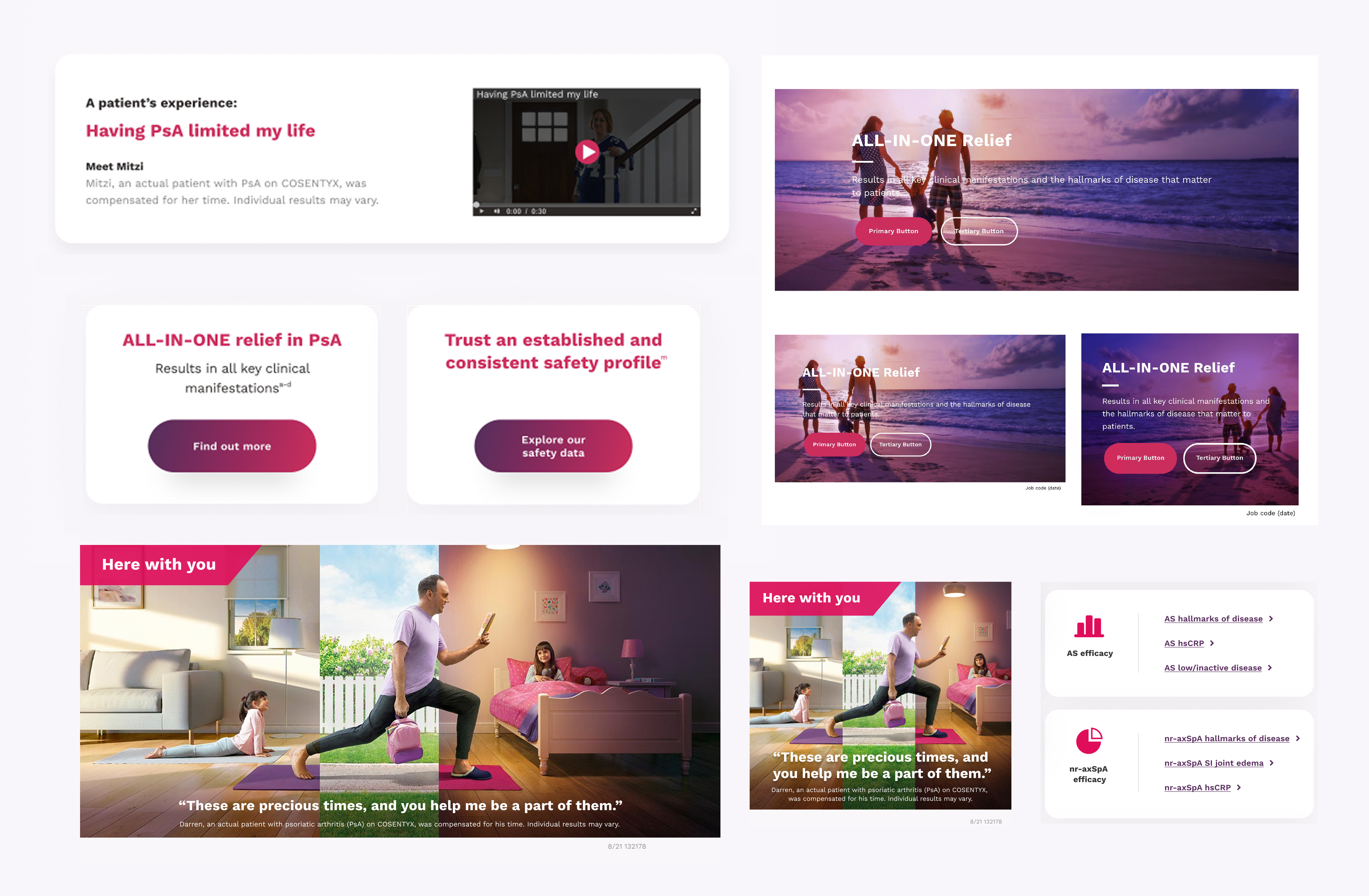 US Pharma Drupal Design System component collage — full component library overview across banners, navigation, and mobile-responsive layouts